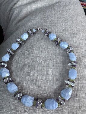 Ross-Simons Blue Lace Agate, Amethyst & Peridot Necklace w/pouch
